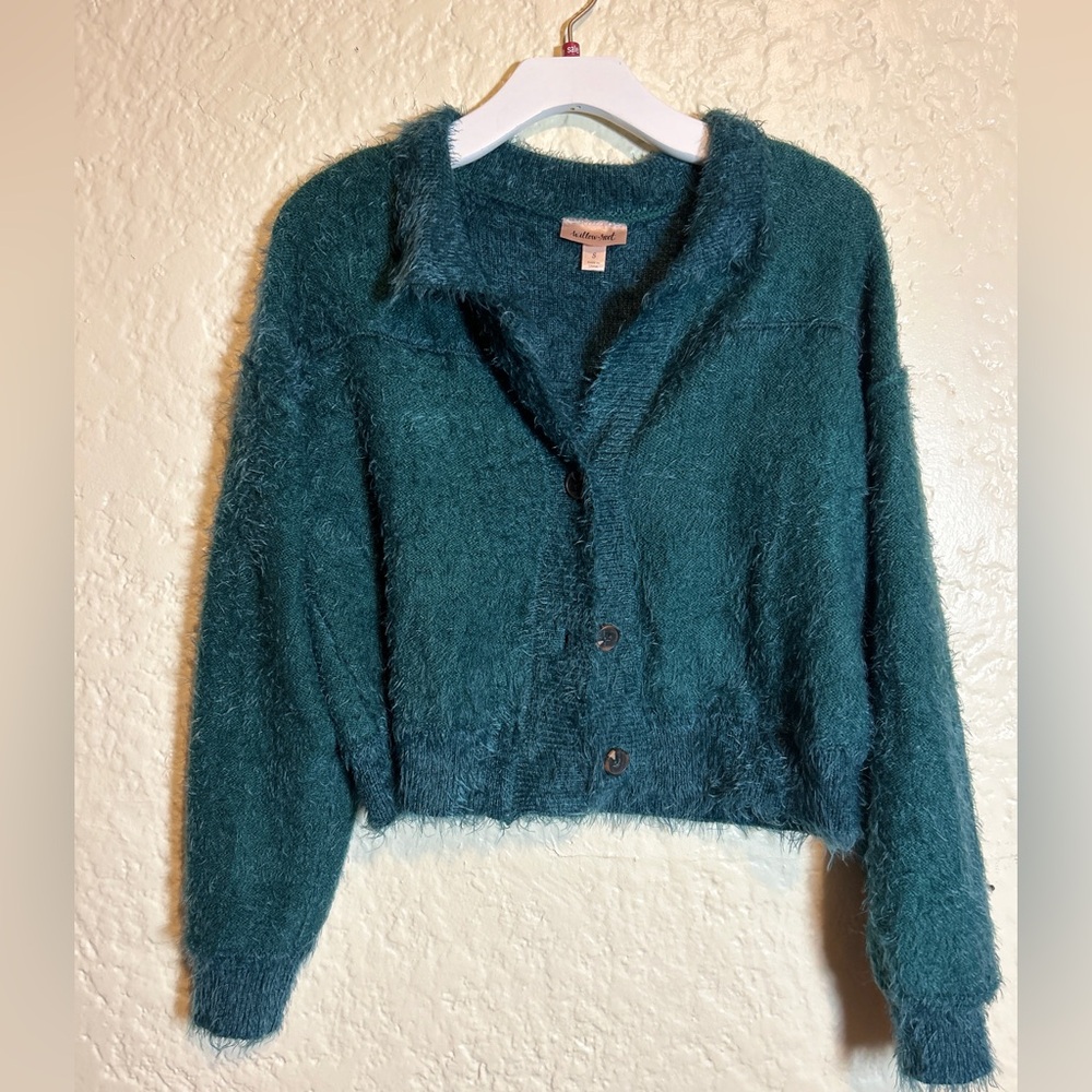 Willow & Root‎ Green eyelash knit cardigan sweater size small